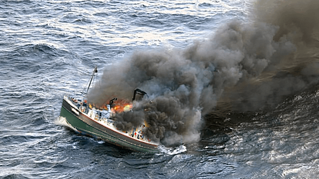 Hercules Shipping and Marine supply boat fire, DSPA5 Fire prevention. New Bedford, Ma.